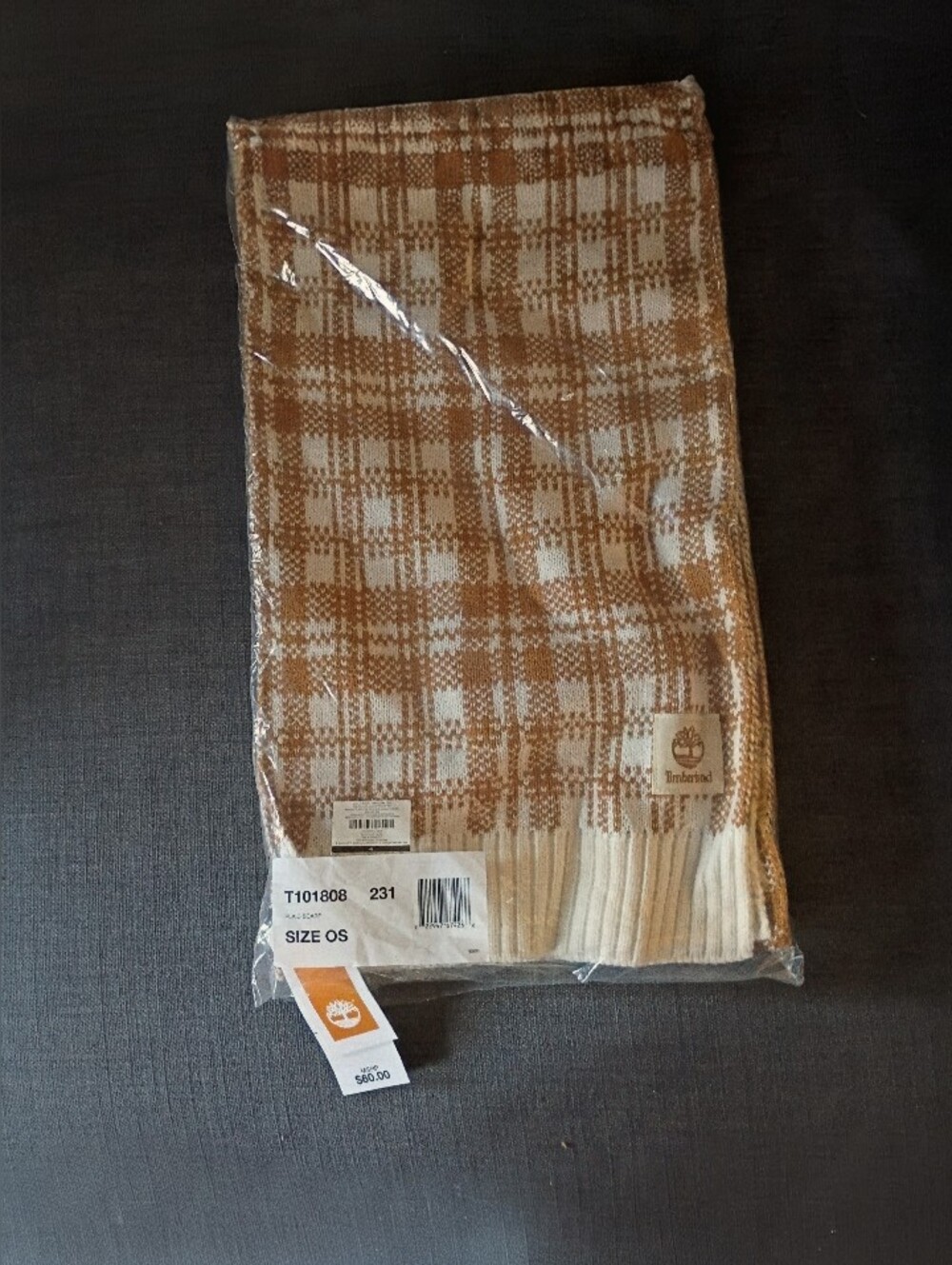 Timberland Plaid Scarf   Light Brown and White